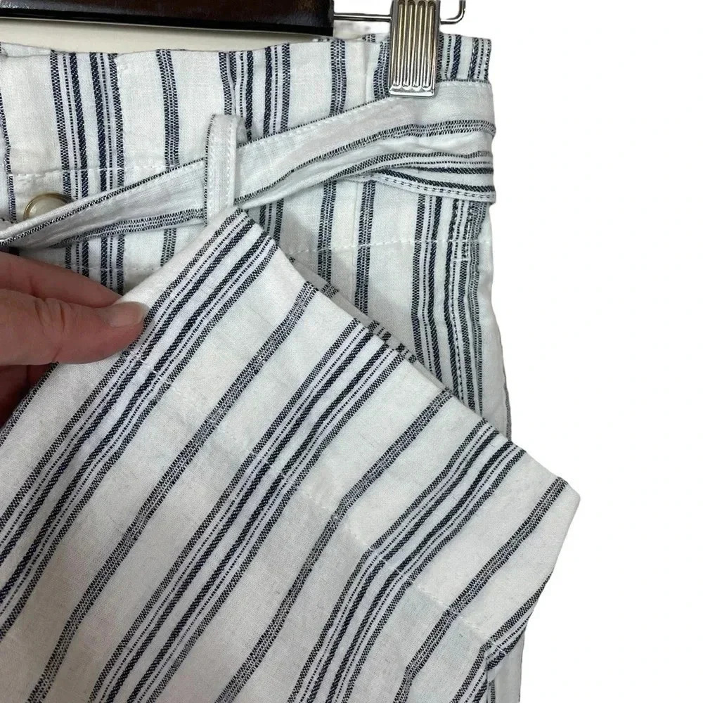 Madewell Baltic Stripe  Linen Cotton Blend Paperbag Pants - Picture 6 of 13